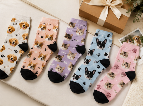 More custom socks fully covered with pet designs