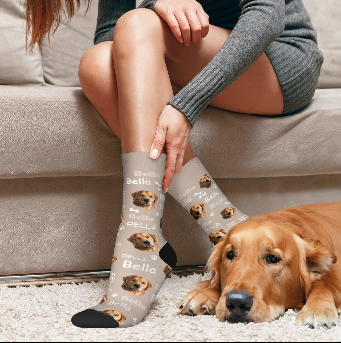 Custom socks fully covered with a pet design